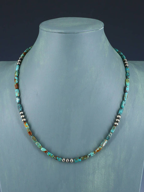 Native American Turquoise and Silver Beaded Necklace - PuebloDirect.com