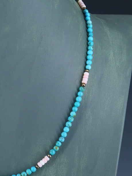 Native American Jewelry Pink Conch and Turquoise Necklace - PuebloDirect.com