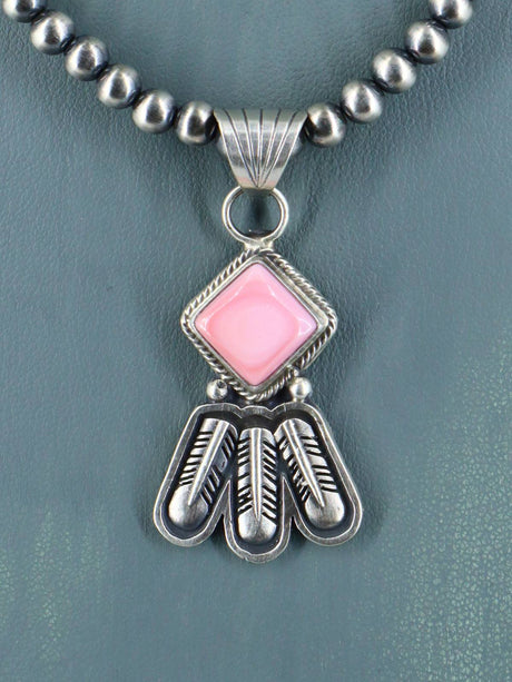 Sterling Silver Native American Pink Conch Pendant Necklace - PuebloDirect.com