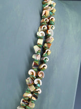 Native American Santo Domingo Turquoise and Green Snail Shell Necklace - PuebloDirect.com