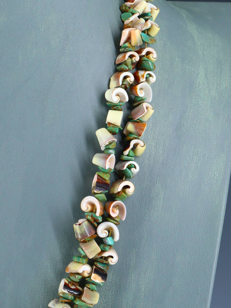 Native American Santo Domingo Turquoise and Green Snail Shell Necklace - PuebloDirect.com