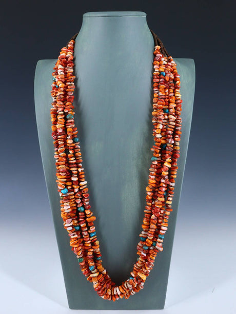 Native American Turquoise and Spiny Oyster Five Strand Necklace - PuebloDirect.com