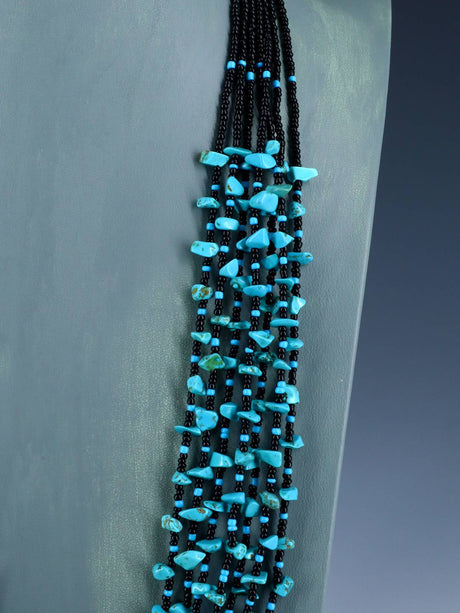 Native American Jewelry Seven Strand Turquoise and Black Jet Necklace - PuebloDirect.com
