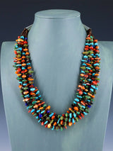 Native American Jewelry Six Strand Turquoise and Spiny Oyster Necklace - PuebloDirect.com