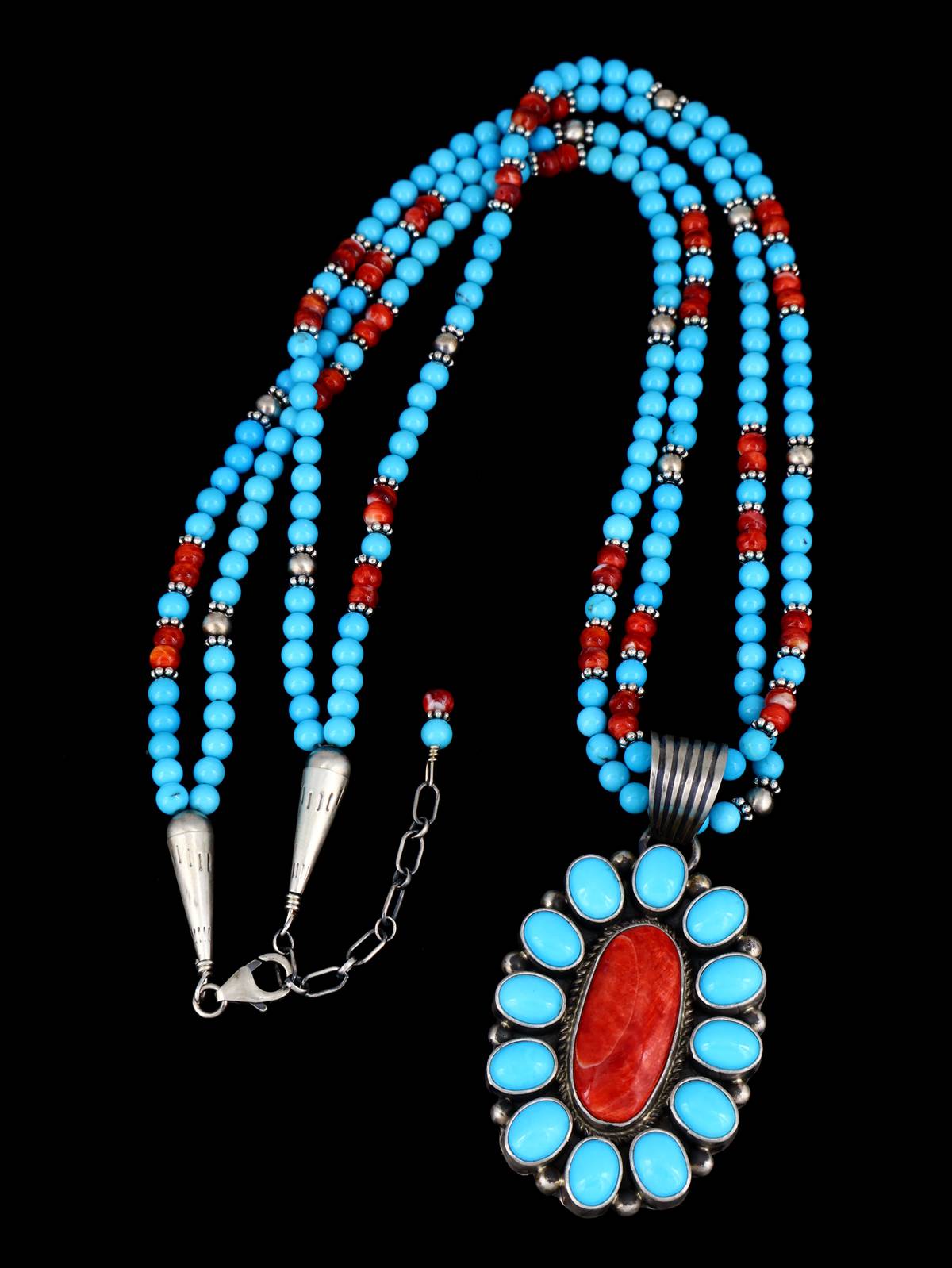 Native American Jewelry Sleeping Beauty Turquoise Beaded Cluster Necklace - PuebloDirect.com