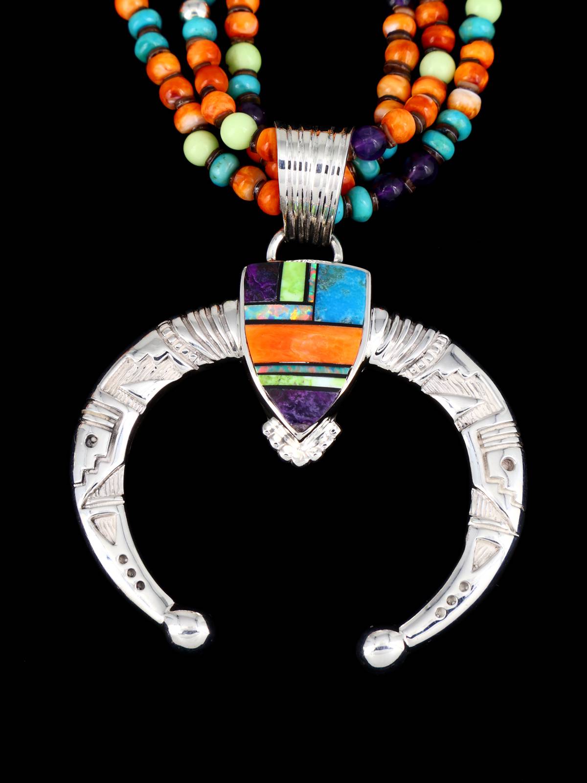 Native American Jewelry Inlay Naja Beaded Necklace - PuebloDirect.com