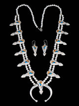 Navajo Inlay Multistone Sterling Silver Squash Blossom Necklace Set - PuebloDirect.com