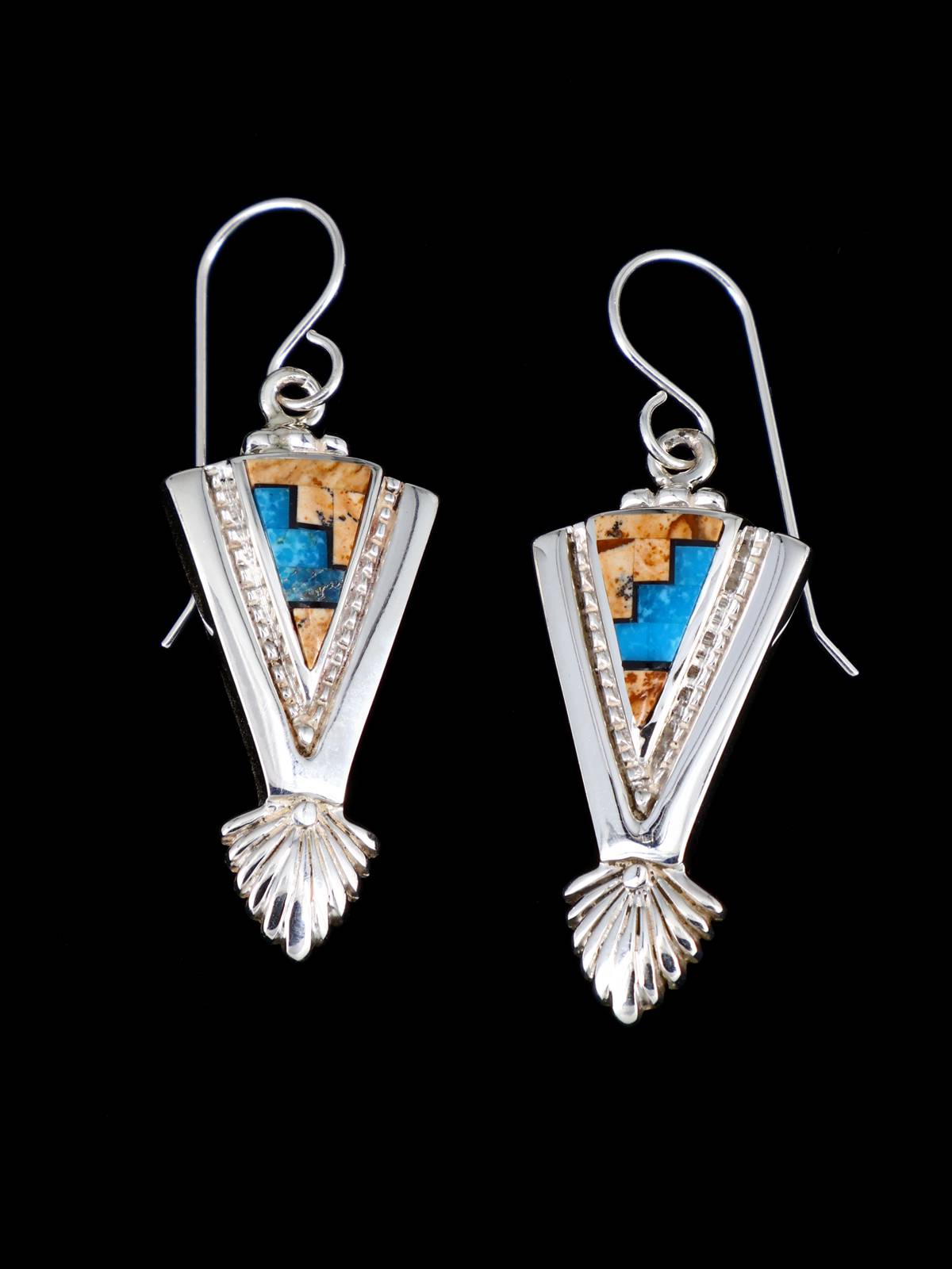 Navajo Inlay Multistone Sterling Silver Squash Blossom Necklace Set - PuebloDirect.com