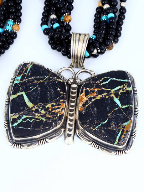 Native American Jewelry Blackjack Butterfly Beaded Onyx Necklace - PuebloDirect.com