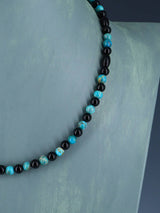 18" Native American Turquoise and Onyx Beaded Choker Necklace Set - PuebloDirect.com