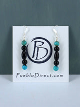 18" Native American Turquoise and Onyx Beaded Choker Necklace Set - PuebloDirect.com