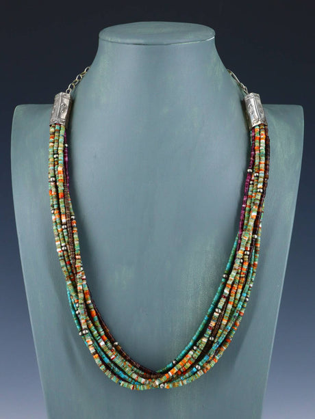 Southwest Ten Strand Purple Spiny Oyster and Turquoise Beaded Necklace - PuebloDirect.com