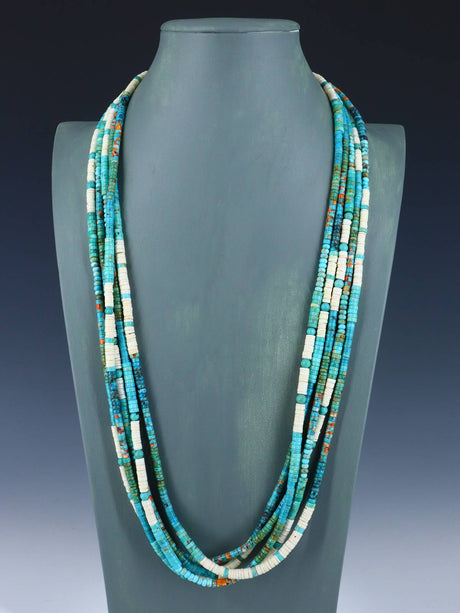 Southwest Five Strand Turquoise and Spiny Oyster Necklace - PuebloDirect.com