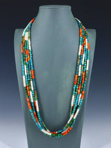 Southwest Five Strand Turquoise and Spiny Oyster Necklace - PuebloDirect.com