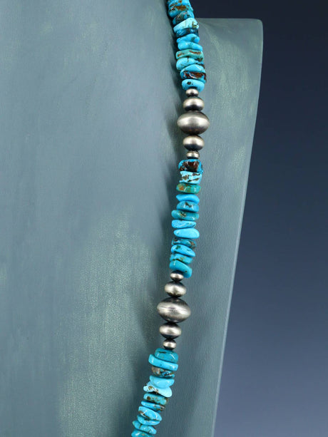 Native American Turquoise and Sterling Silver Beaded Necklace - PuebloDirect.com