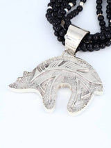 Native American Black Jade and Opalite Inlay Bear Pendant with Beaded Necklace - PuebloDirect.com