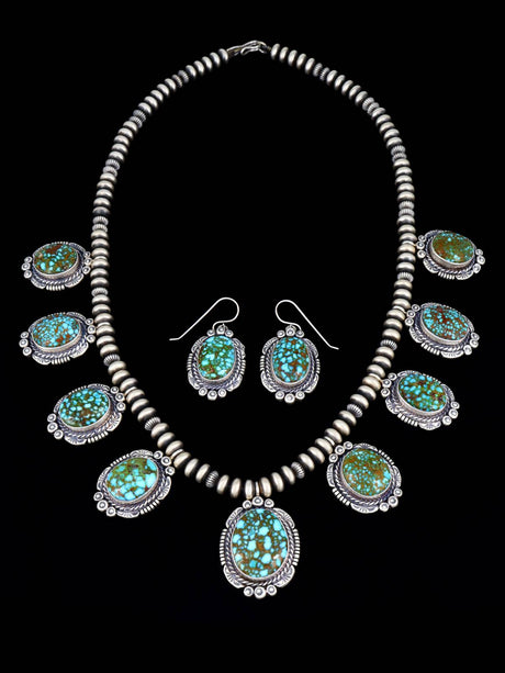 Navajo Jewelry Kingman Turquoise Necklace and Earrings Set - PuebloDirect.com