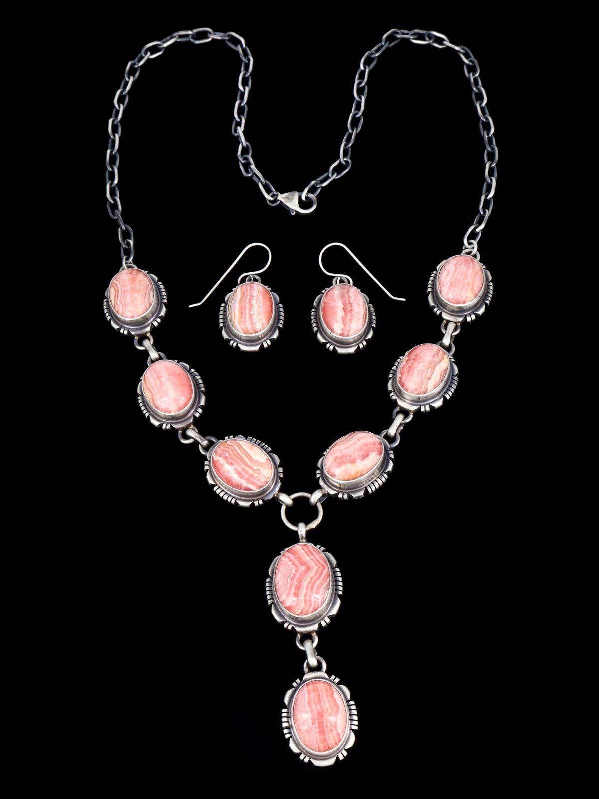 Native American Jewelry Pink Rhodochrosite Lariat Necklace Set - PuebloDirect.com