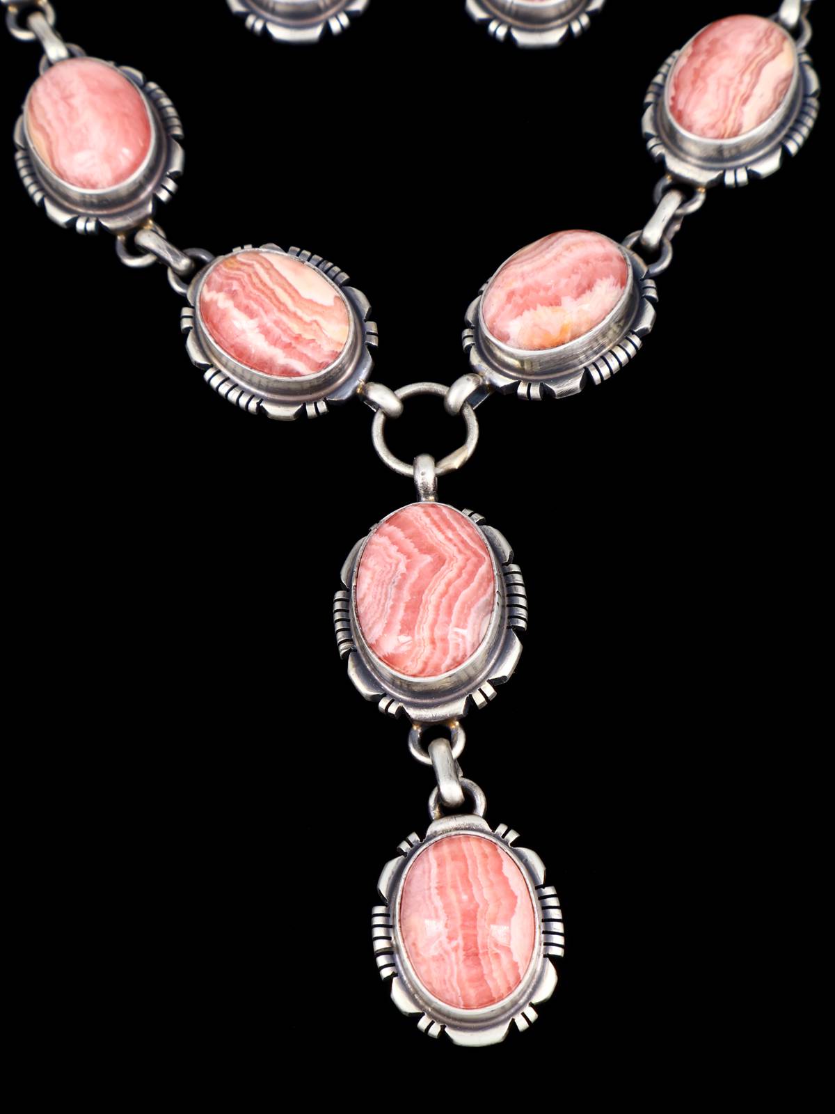 Native American Jewelry Pink Rhodochrosite Lariat Necklace Set - PuebloDirect.com