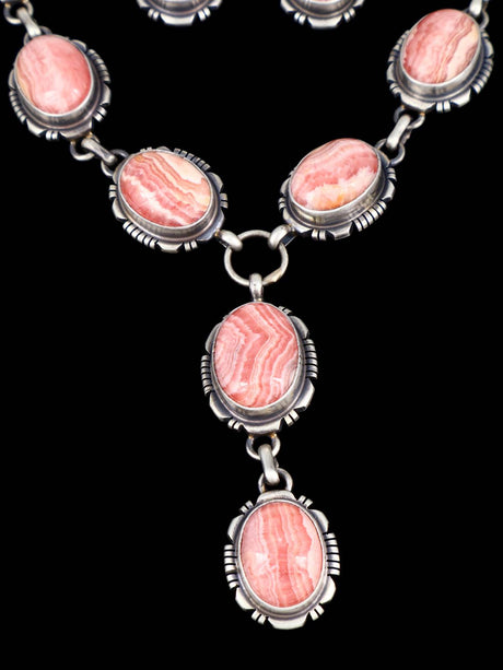 Native American Jewelry Pink Rhodochrosite Lariat Necklace Set - PuebloDirect.com
