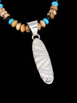 Navajo Sterling Silver Onyx and Jasper Inlay Pendant and Necklace - PuebloDirect.com