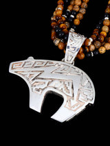 Navajo Onyx and Jasper Inlay Reversible Bear Pendant Beaded Necklace - PuebloDirect.com