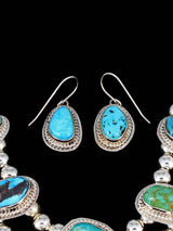 Native American Sterling Silver Royston Turquoise Squash Blossom Necklace Set - PuebloDirect.com