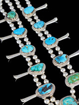 Native American Sterling Silver Royston Turquoise Squash Blossom Necklace Set - PuebloDirect.com