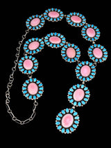 Navajo Jewelry Pink Conch and Turquoise Sterling Silver Lariat Necklace - PuebloDirect.com
