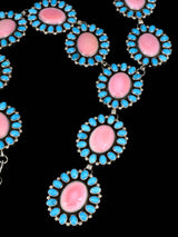 Navajo Jewelry Pink Conch and Turquoise Sterling Silver Lariat Necklace - PuebloDirect.com