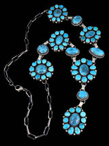 Native American Sterling Silver Kingman Turquoise Lariat Cluster Necklace - PuebloDirect.com