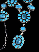 Native American Sterling Silver Kingman Turquoise Lariat Cluster Necklace - PuebloDirect.com