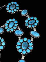 Native American Sterling Silver Kingman Turquoise Lariat Cluster Necklace - PuebloDirect.com