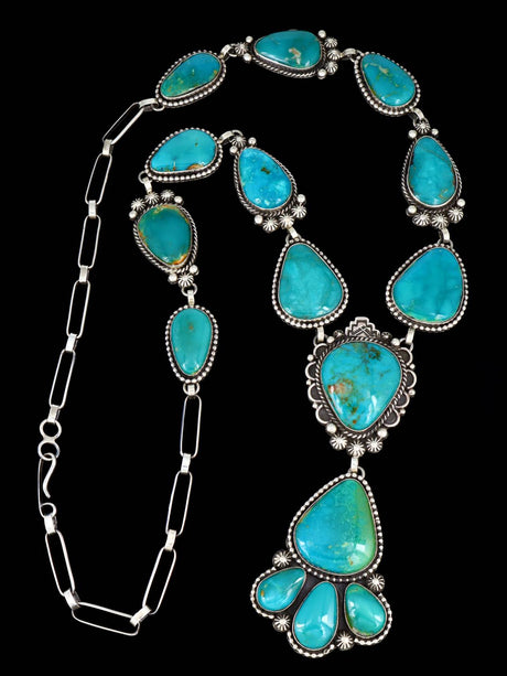 Native American Sterling Silver Armenian Turquoise Lariat Necklace - PuebloDirect.com