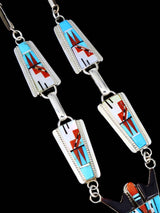 Turquoise and Coral Sterling Silver Zuni Inlay Kachina Necklace - PuebloDirect.com