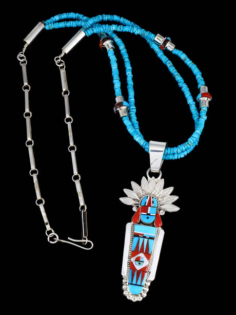 Turquoise Sterling Silver Zuni Inlay Chief Necklace - PuebloDirect.com