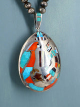 Estate Vintage Native Inlay Sterling Silver Spinner Pendant and Necklace - PuebloDirect.com