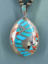 Estate Vintage Native Inlay Sterling Silver Spinner Pendant and Necklace - PuebloDirect.com