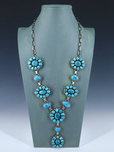 Native American Sterling Silver Kingman Turquoise Lariat Cluster Necklace - PuebloDirect.com