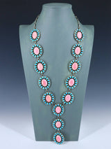 Navajo Jewelry Pink Conch and Turquoise Sterling Silver Lariat Necklace - PuebloDirect.com