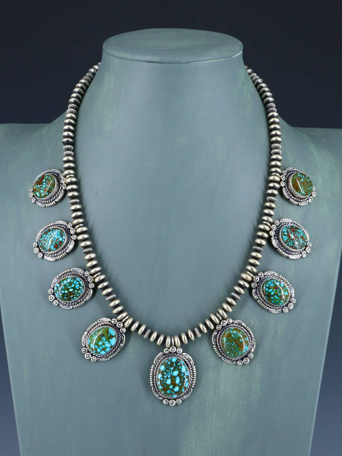 Navajo Jewelry Kingman Turquoise Necklace and Earrings Set - PuebloDirect.com