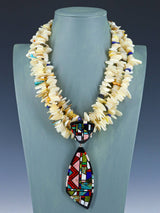 Native American Santo Domingo Mosaic Inlay Mother of Pearl Necklace - PuebloDirect.com