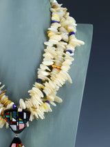 Native American Santo Domingo Mosaic Inlay Mother of Pearl Necklace - PuebloDirect.com