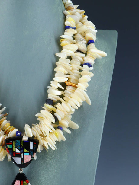 Native American Santo Domingo Mosaic Inlay Mother of Pearl Necklace - PuebloDirect.com