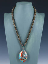 Estate Vintage Native Inlay Sterling Silver Spinner Pendant and Necklace - PuebloDirect.com