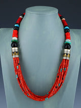 24" Navajo Natural Coral Multi Strand Beaded Necklace - PuebloDirect.com