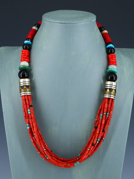 24" Navajo Natural Coral Multi Strand Beaded Necklace - PuebloDirect.com