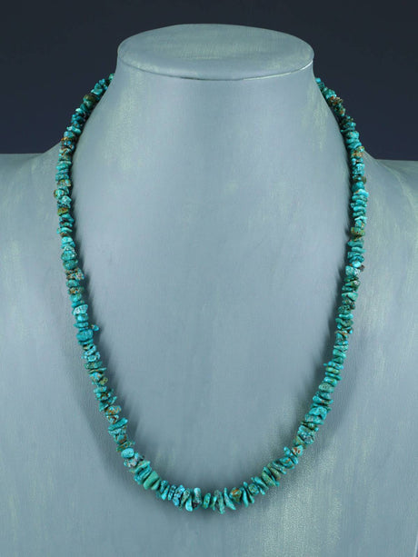 21" Navajo Single Strand Natural Lone Mountain Turquoise Necklace - PuebloDirect.com