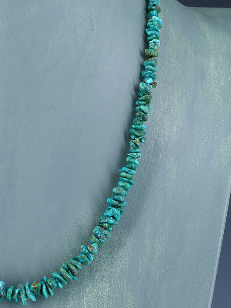 21" Navajo Single Strand Natural Lone Mountain Turquoise Necklace - PuebloDirect.com