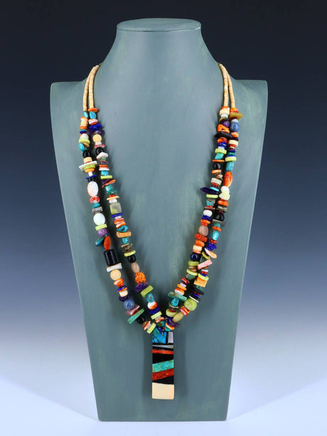 Native American Santo Domingo Multistone Mosaic Necklace - PuebloDirect.com